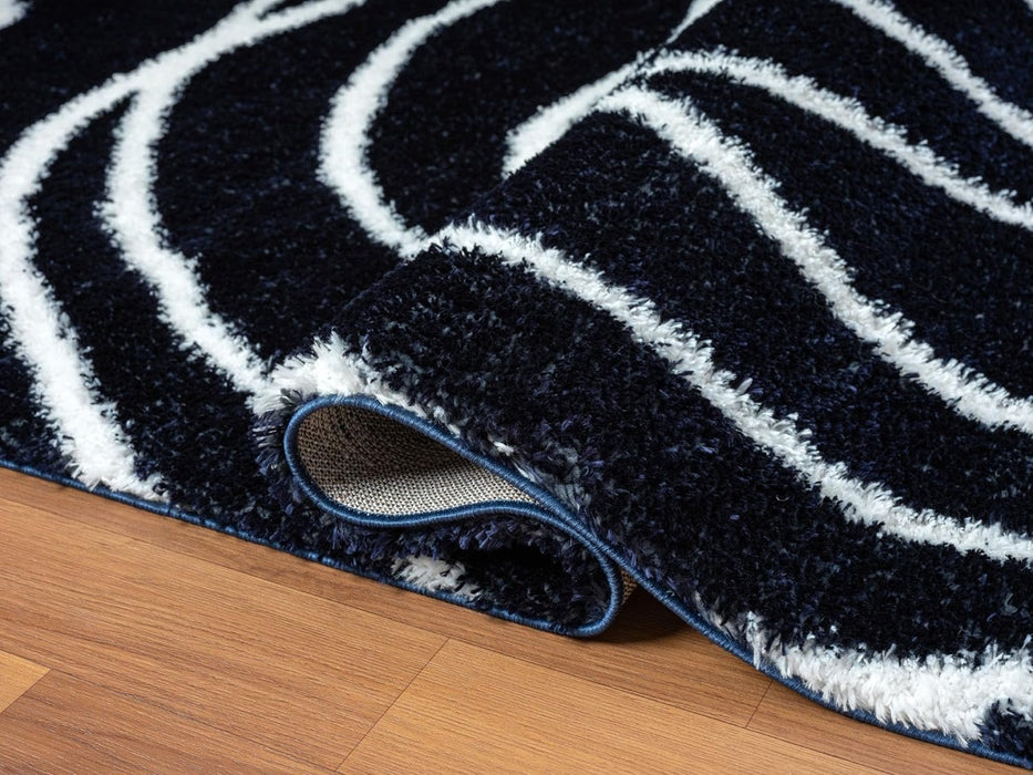 HR Plush Wave-Patterned Shag Rug 1-Inch Thick Soft High Pile, Stain-Resistant Carpet for Living Room #26223