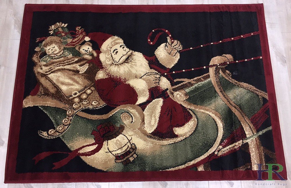 HR Santa on sled Rug Red Holiday Rugs (Approximately 3 ft. by 5 ft.)