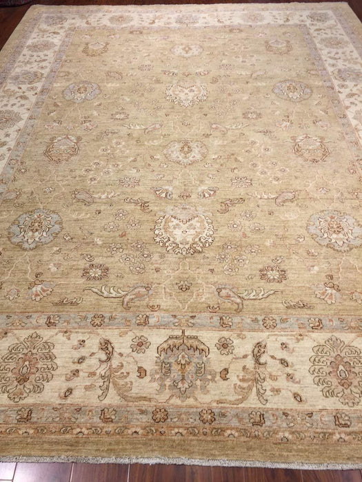 Hand Knotted Pakistani Rug-Ziegler-Gray/Beige/Multi-(11.8 by 8.8 Feet)