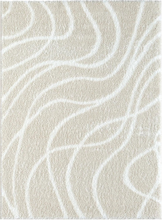 HR Plush Wave-Patterned Shag Rug 1-Inch Thick Soft High Pile, Stain-Resistant Carpet for Living Room #26223