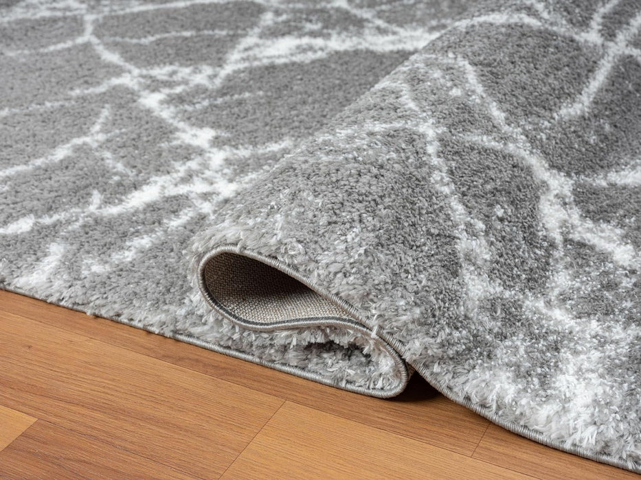 HR Ultra-Soft Cobalt Gold, Beige and White Shaggy Rug with Elegant Marble Pattern