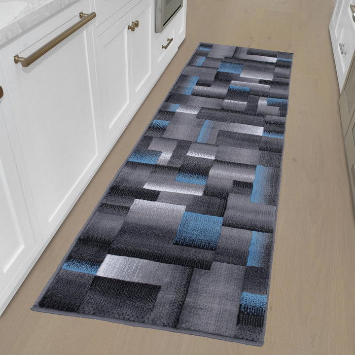 Handcraft Rugs Blue/Silver/Gray Abstract Geometric Modern Squares Pattern Area Rug 2 ft. by 3 ft. (Doormat)