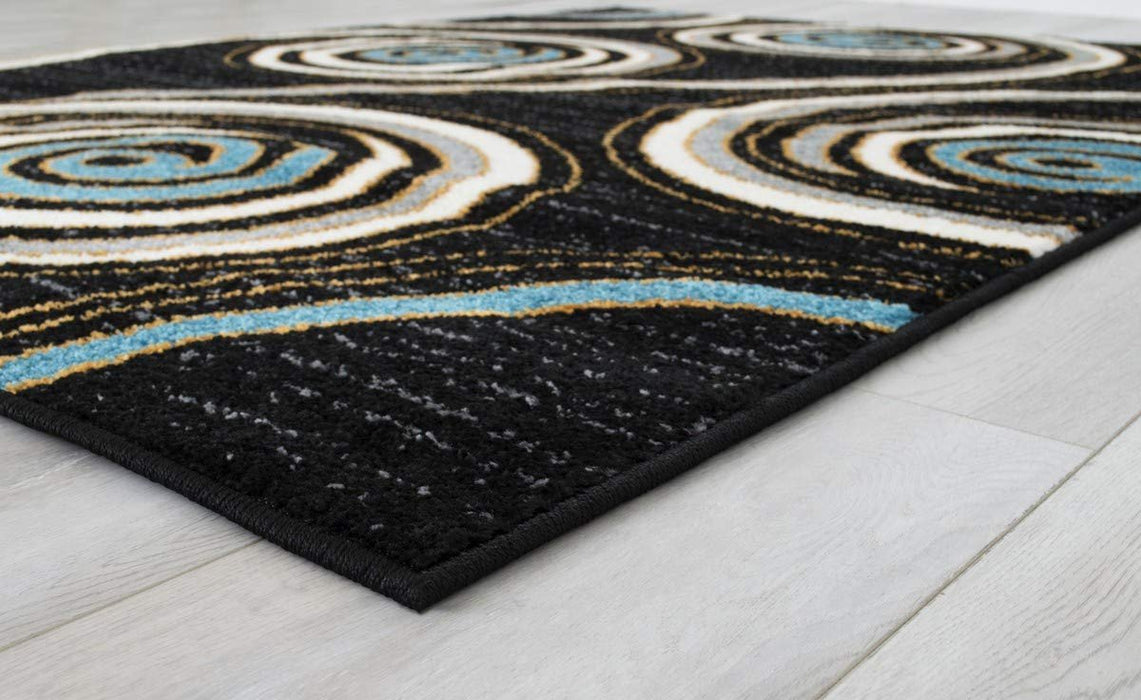 Swirls Pattern Peacock Design Area Rug Black/Blue