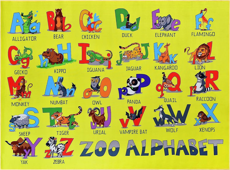 HR Non-Slip ABC Zoo Yellow and Multi-Colored Area Rug#1118