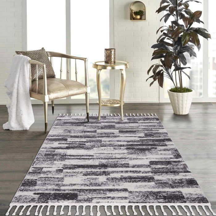 Abstract Area Rugs Bohemian, Black Ivory and Gray