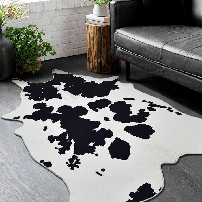 HR Premium Non-Slip Faux Cowhide Black and White Area Rug for Cabin and Lodge #1120