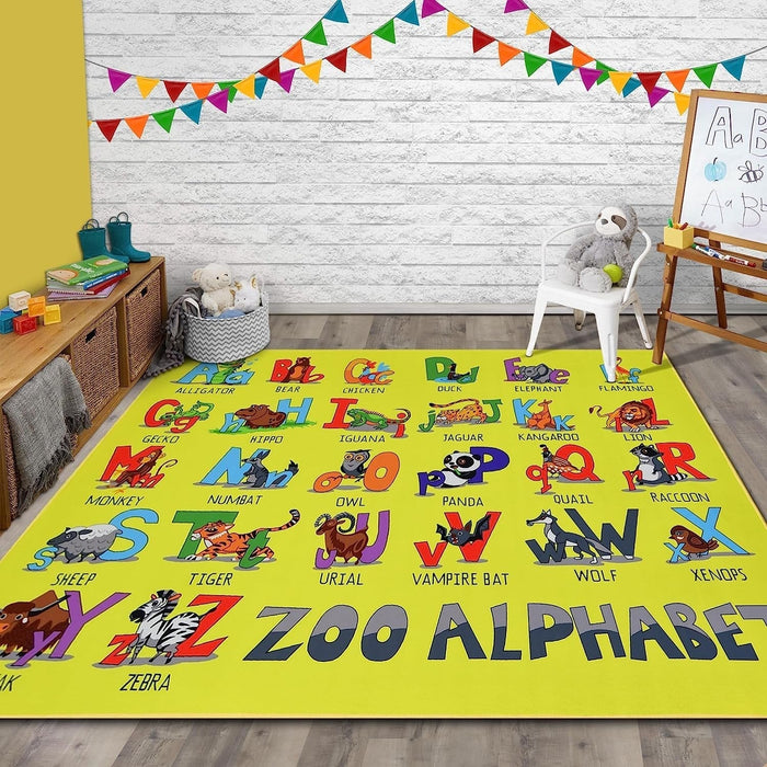 HR Non-Slip ABC Zoo Yellow and Multi-Colored Area Rug#1118