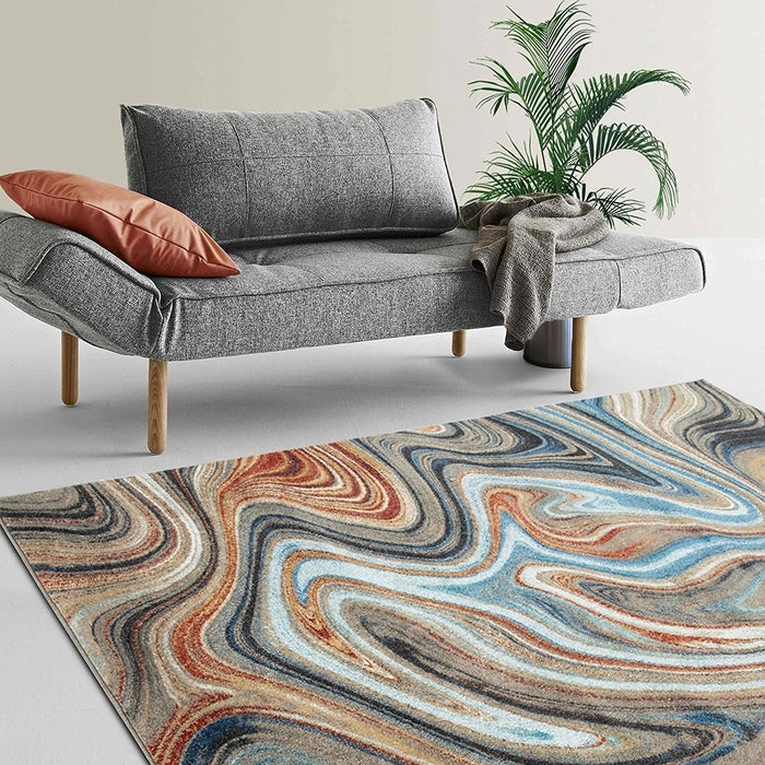 Marble Rugs Grey Blue Multi Color Abstract #77