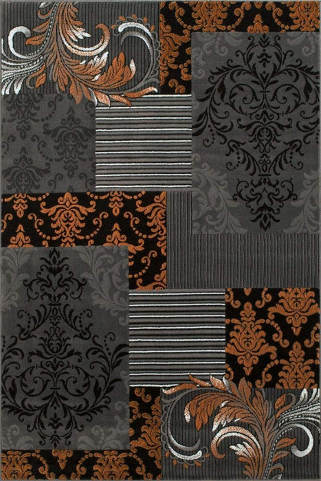 Orange Gray Silver Black Abstract Area Rug Modernpatchwork Pattern Frloral (5' x 7')