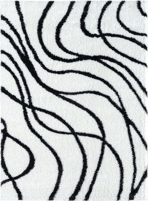 HR Plush Wave-Patterned Shag Rug 1-Inch Thick Soft High Pile, Stain-Resistant Carpet for Living Room #26223