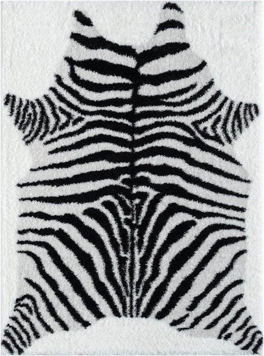 HR Plush Black & White Zebra Pattern Shag Rug Thick Pile, High-End, Soft & Cozy Floor Carpet # 26225