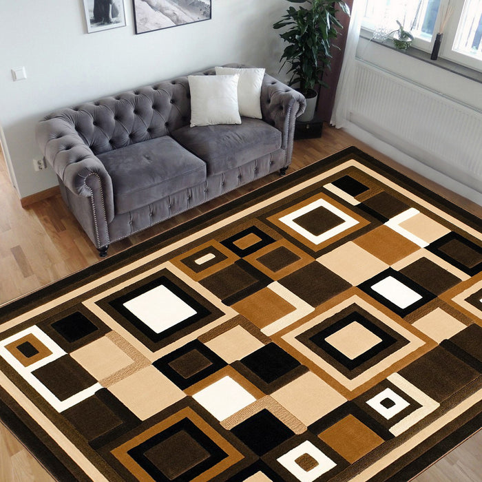 Living Room Rugs- Geometric Brown/Beige/Ivory/Chocolate