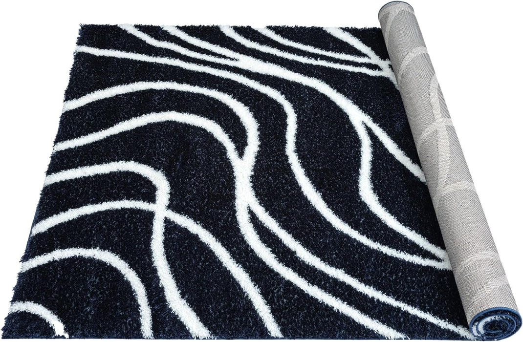 HR Plush Wave-Patterned Shag Rug 1-Inch Thick Soft High Pile, Stain-Resistant Carpet for Living Room #26223