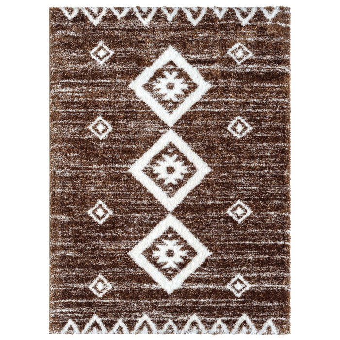 HR Ultra-Soft Shaggy Area Rug with Southwestern Diamond Pattern – Chocolate Brown and White, Plush 1-Inch Pile, Easy Clean, Quick Crease Recovery – Ideal for Living Room