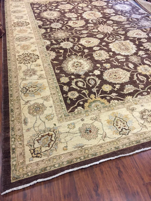 Hand Knotted Pakistani Rug-Ziegler-Brown/Cream/Multi-(11.10 by15.5 Feet)