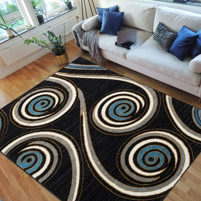 Swirls Pattern Peacock Design Area Rug Black/Blue