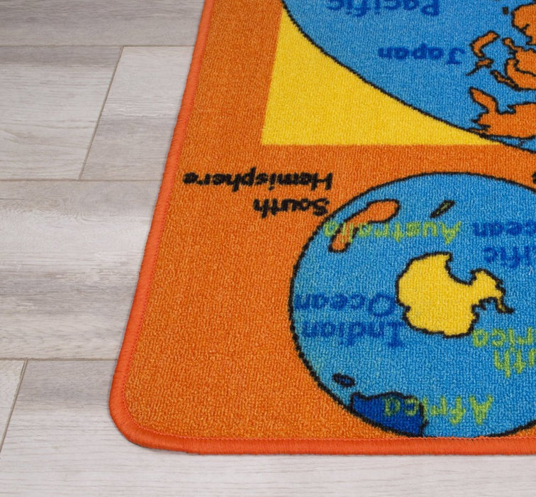 World Map Kids Educational Non-Slip Gel Back Rug