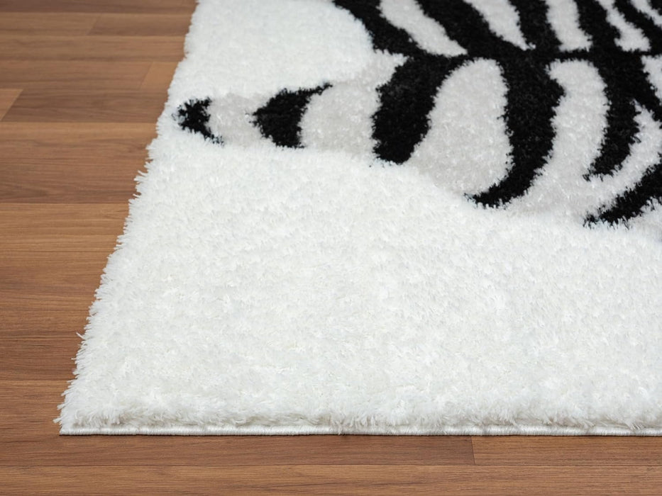 HR Plush Black & White Zebra Pattern Shag Rug Thick Pile, High-End, Soft & Cozy Floor Carpet # 26225