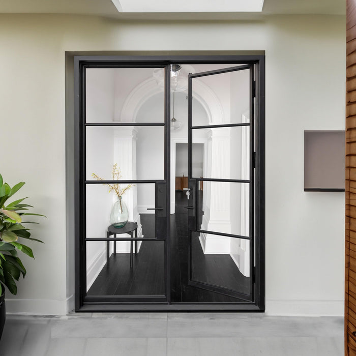 Generic HR Matte Black French Iron Steel Door with Handle and Locks, Right Inswing, Elegant Entrance Door for Home and Office 72 x 96, LID-72-81