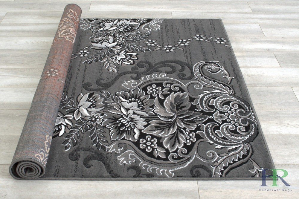 Grey/Silver/Black/Abstract Area Rug Modern Contemporary Floral and Swirlls Design Pattern