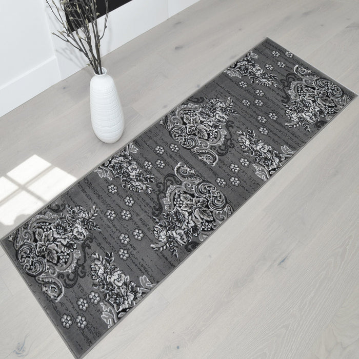 Grey/Silver/Black/Abstract Area Rug Modern Contemporary Floral and Swirlls Design Pattern