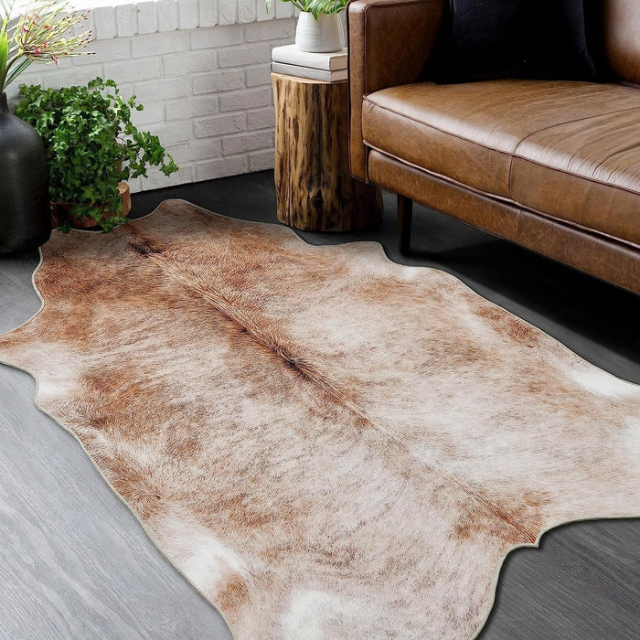 HR Premium Non-Slip Faux Cowhide Beige Brown Ivory and White # 1123