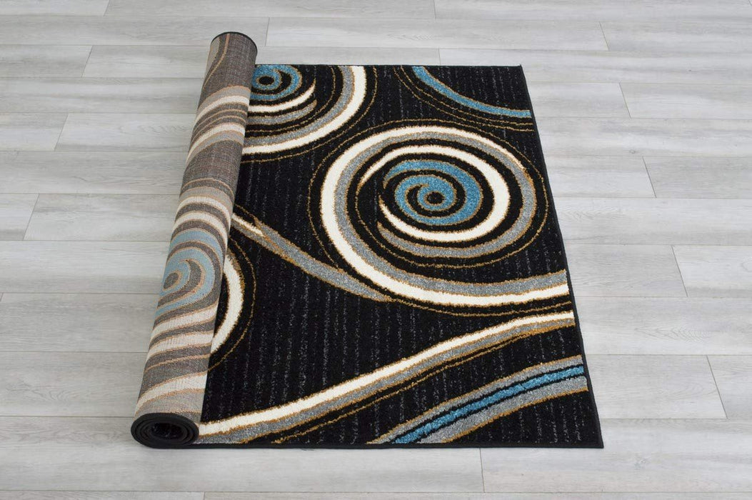 Swirls Pattern Peacock Design Area Rug Black/Blue