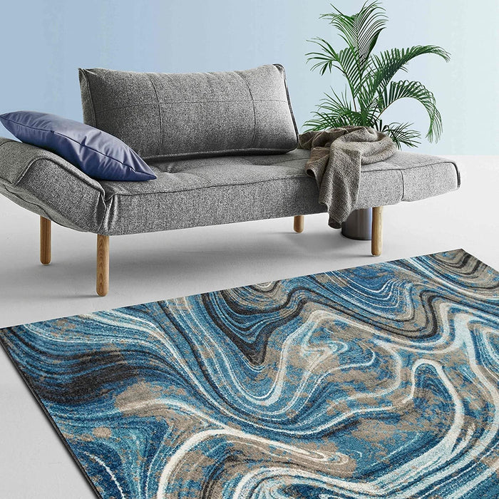 Marble Rugs Grey Blue Multi Color Abstract Livingroom #77